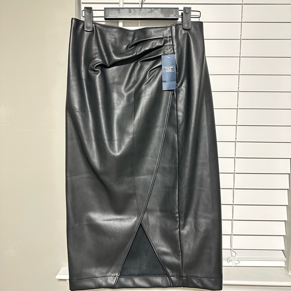 A&F Black Faux Leather Wrap Pencil Skirt